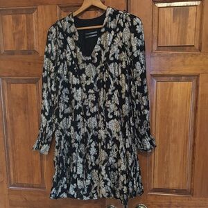 Anthropologie Elegant Black and Gold Floral Dress